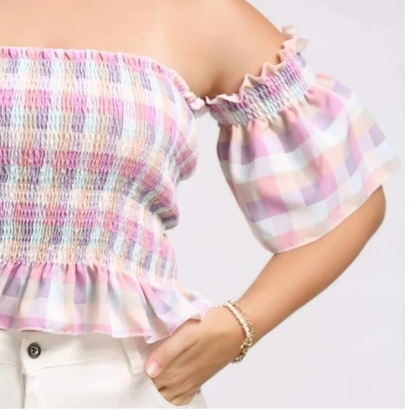 Shein shirred peplum pastel top - Picture 4 of 10